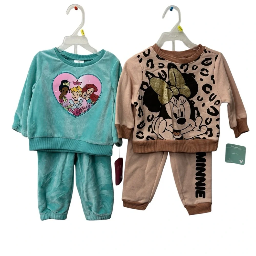 Bundle Disney Teal Princess‎ and Tan Minnie Mouse Pajama Set